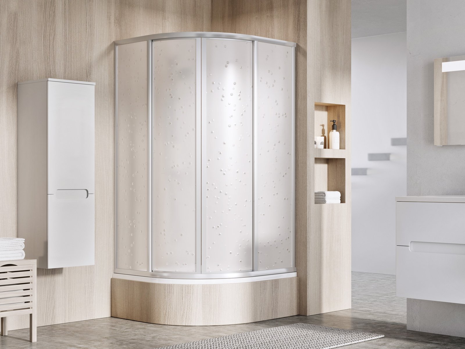 Ravak Runway sprchový kout 80x80 cm půlkulatá satén matný/polystyrenový materiál 31144VU0011