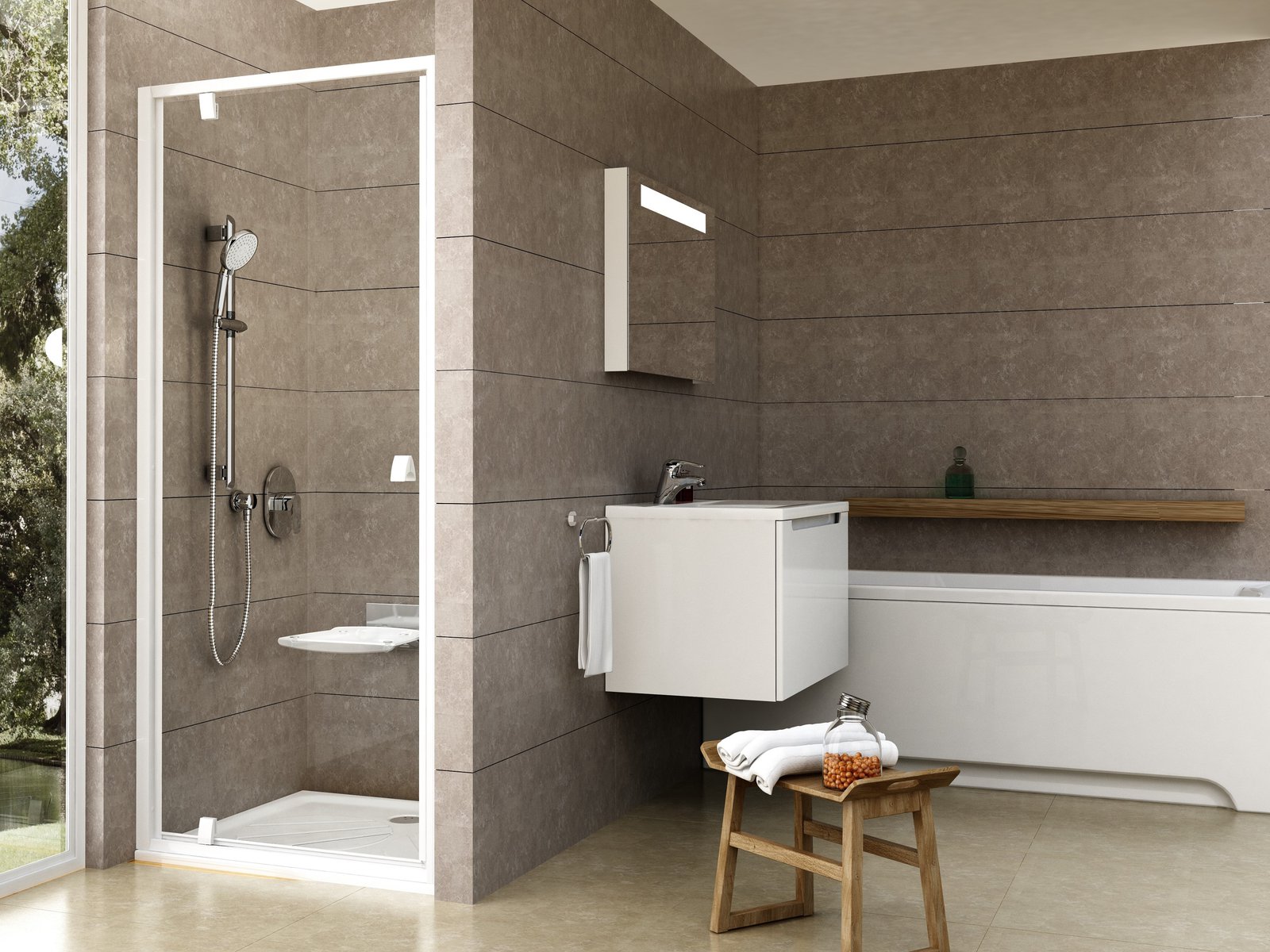 Ravak Pivot sprchové dveře 80 cm sklopné bílá lesk/průhledné sklo 03G40101Z1