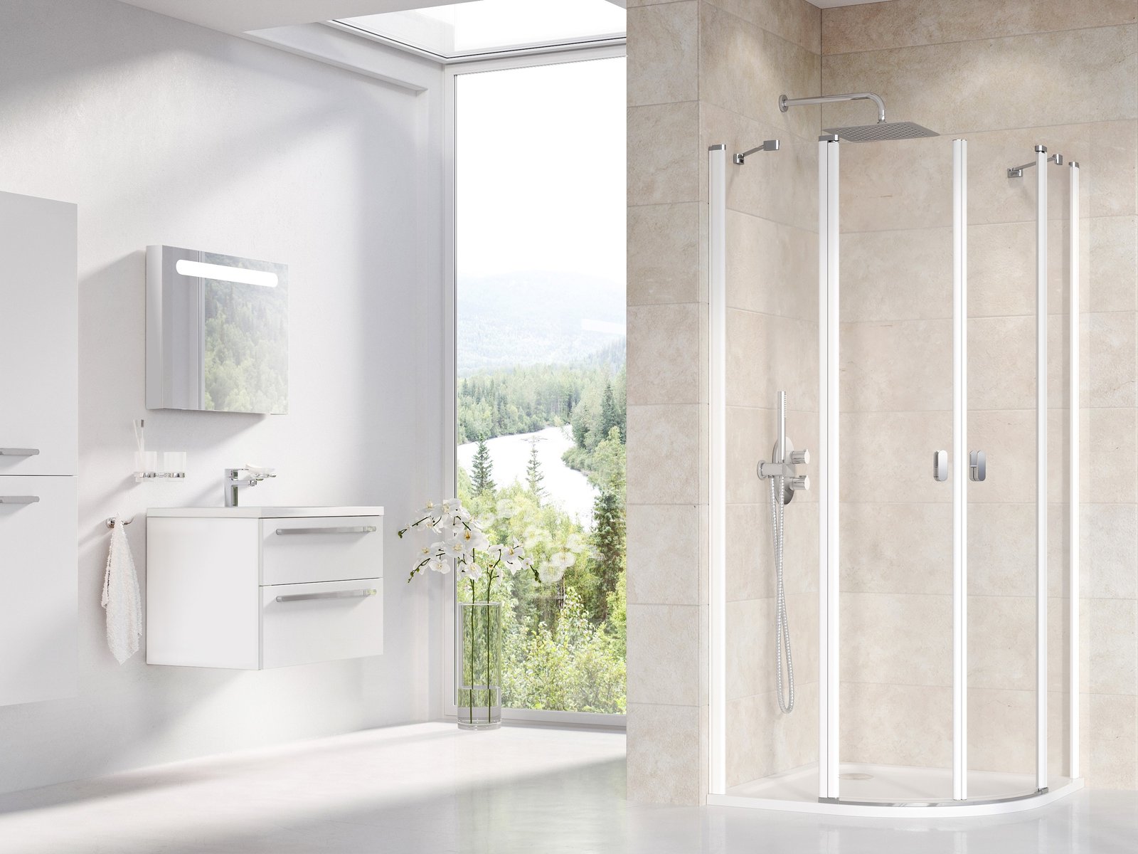 Ravak Chrome sprchový kout 90x90 cm půlkulatá bílá lesk/průhledné sklo 3Q170100Z1