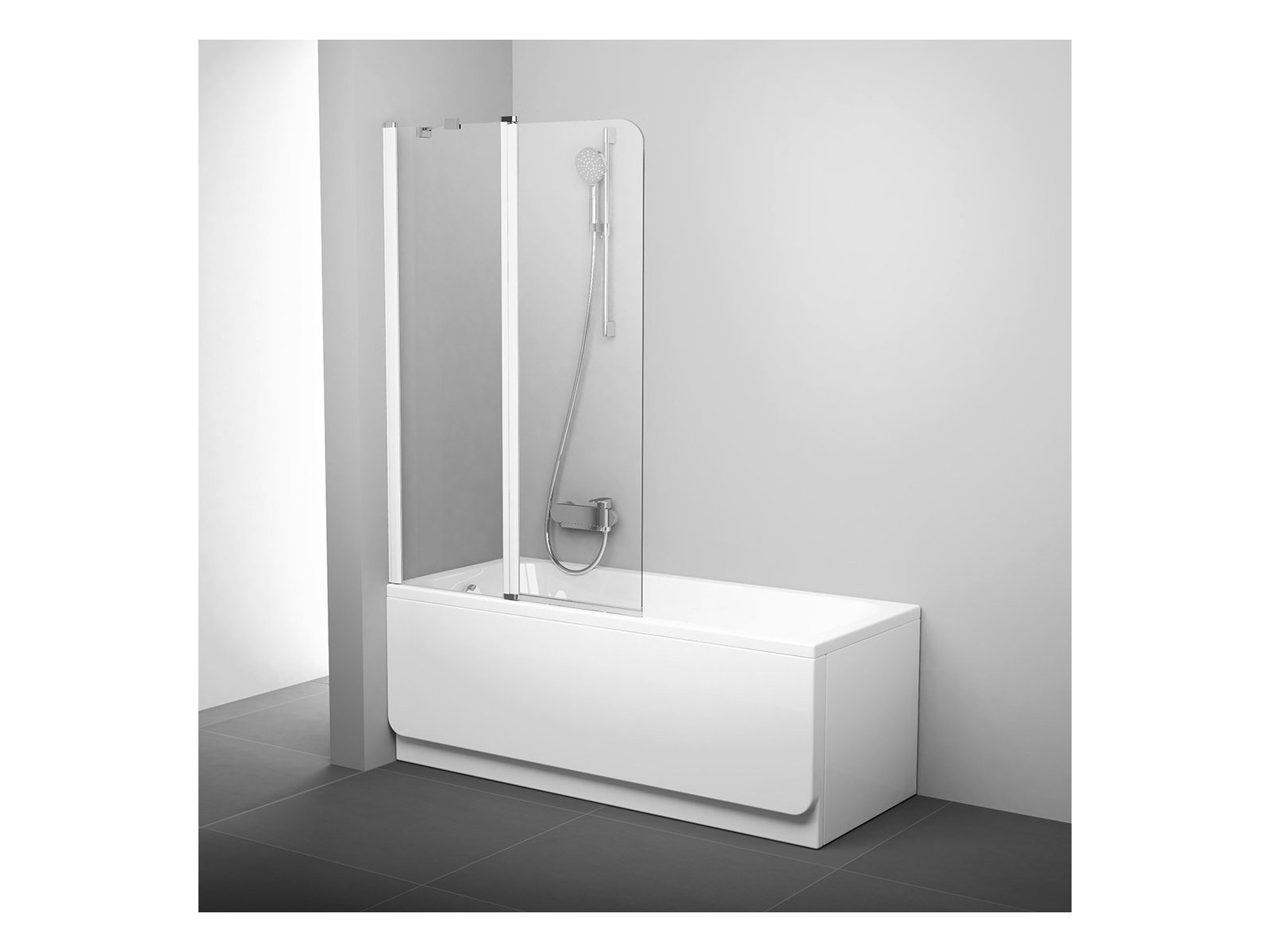 Ravak Chrome vanová zástěna 100 cm dvoudílný bílá lesk/čiré sklo 7QLA0100Z1