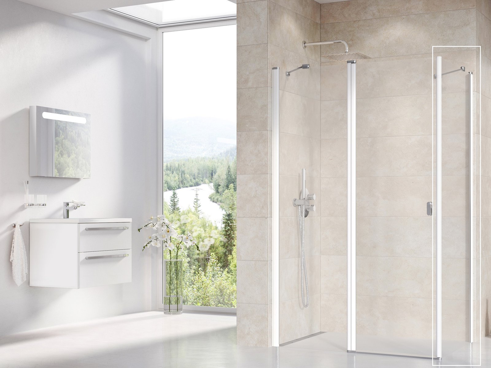 Ravak Chrome sprchová zástěna 90 cm bílá lesk/průhledné sklo 9QV70100Z1
