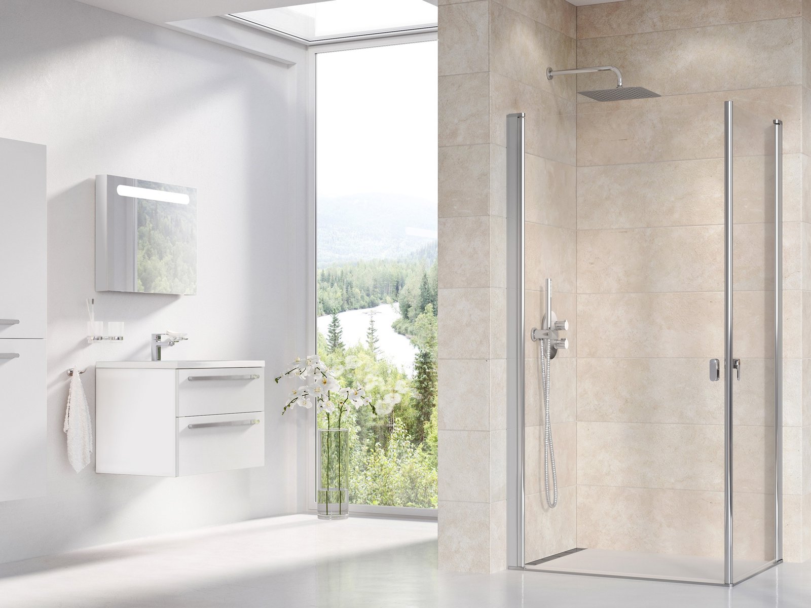 Ravak Chrome sprchové dveře 90 cm sklopné satén matný/průhledné sklo 1QV70U01Z1
