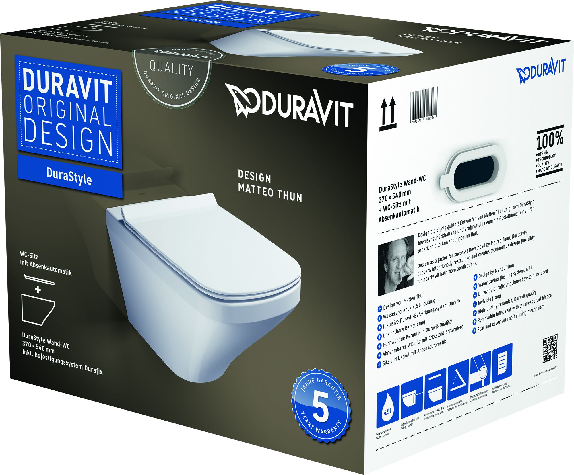 Duravit DuraStyle wc mísa se sedátkem s pomalým sklápěním závěsná bílá 45520900A1