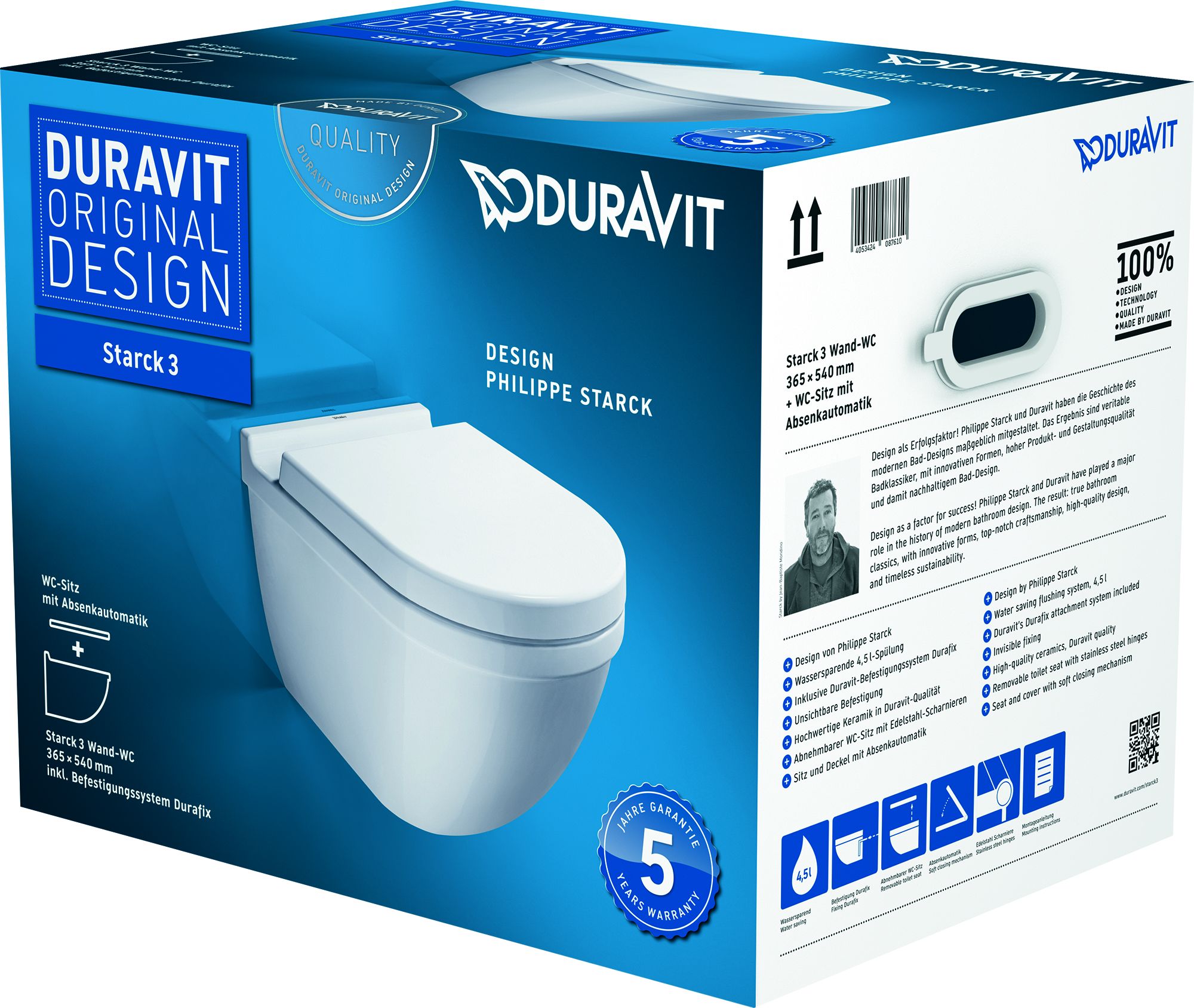 Duravit Starck 3 wc mísa se sedátkem s pomalým sklápěním závěsná bílá 42250900A1