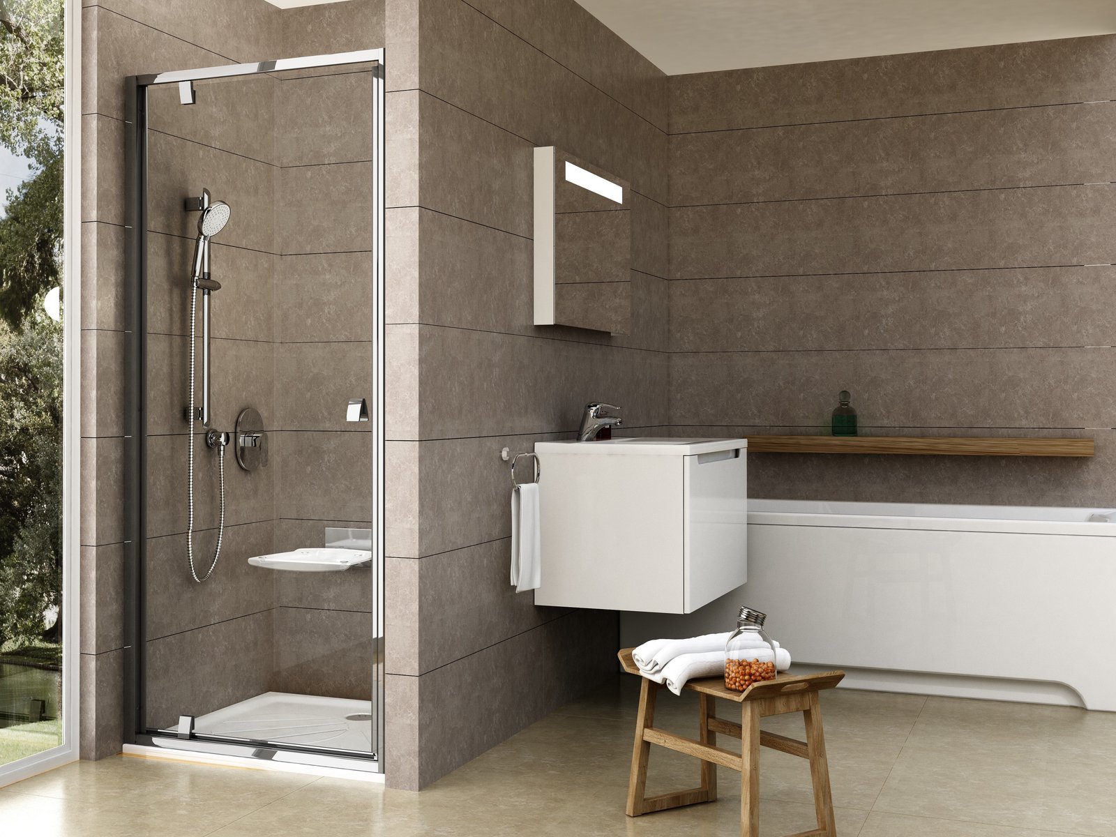 Ravak Pivot sprchové dveře 80 cm sklopné hliník lesk/průhledné sklo 03G40C00Z1