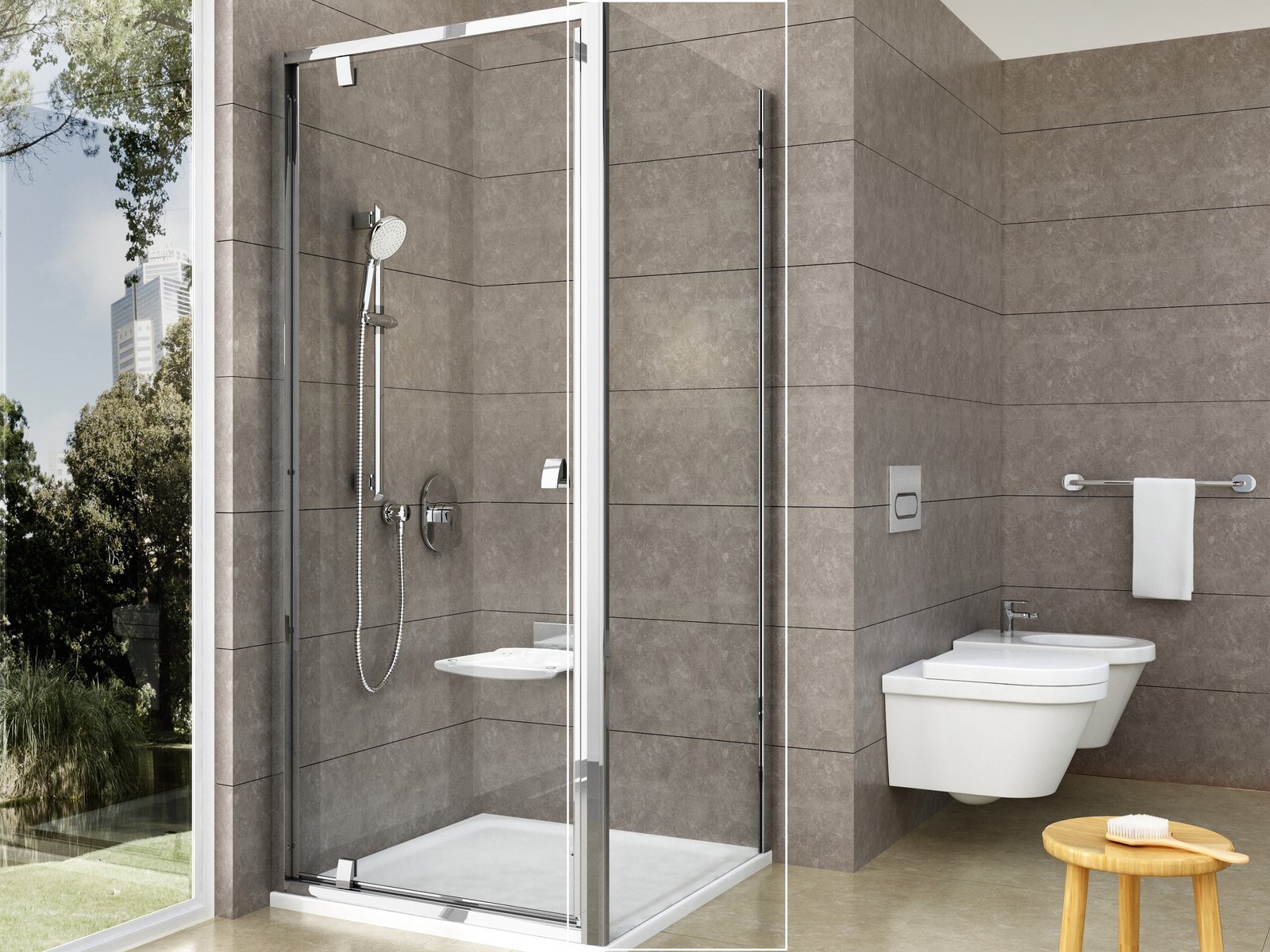 Ravak Pivot sprchová zástěna 90 cm hliník lesk/průhledné sklo 90G70C00Z1