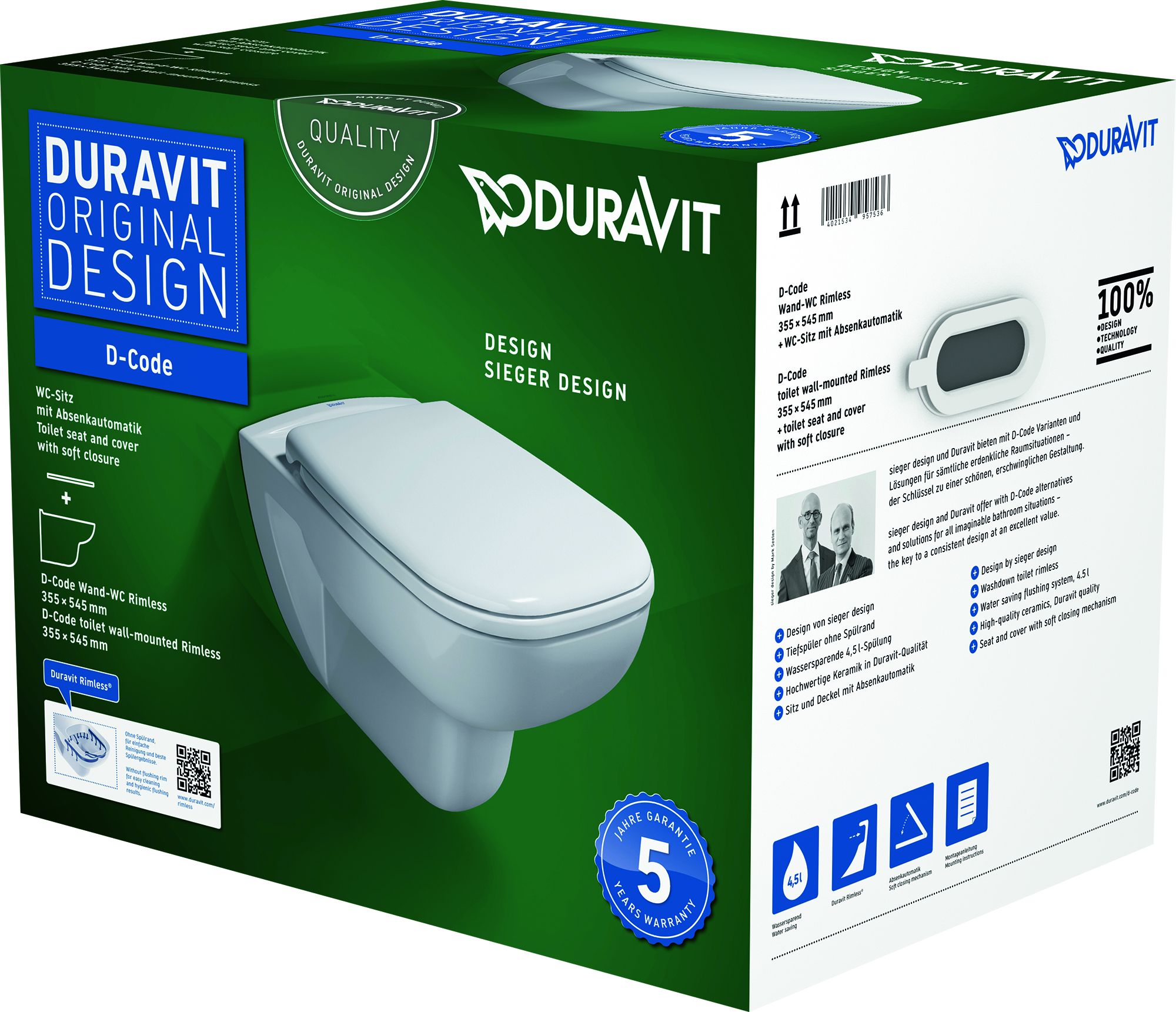 Duravit D-Code wc mísa se sedátkem s pomalým sklápěním závěsná ano bílá 45700900A1