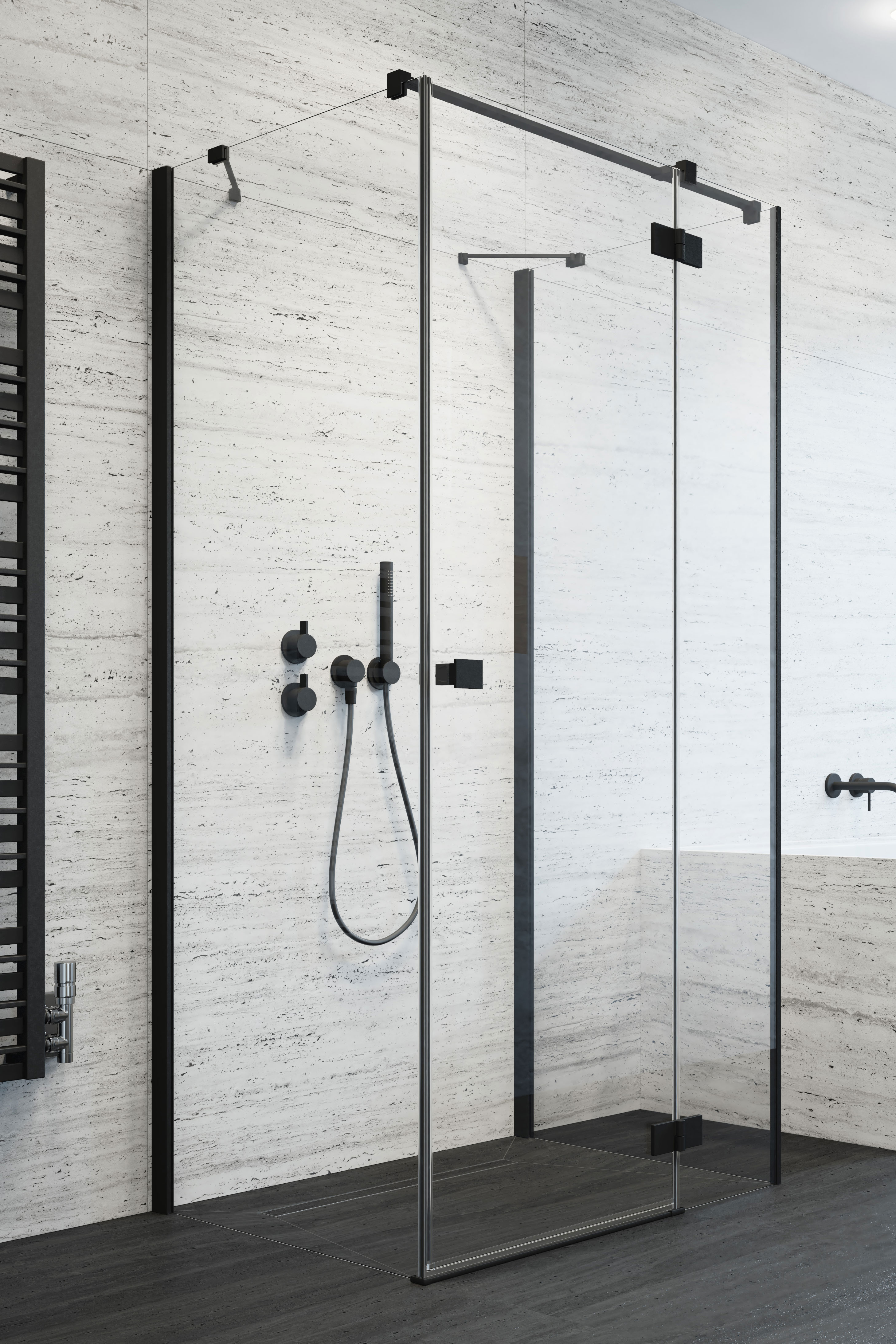 Radaway Essenza New Black KDJ sprchová zástěna 100 cm černá matný/průhledné sklo 384052-54-01