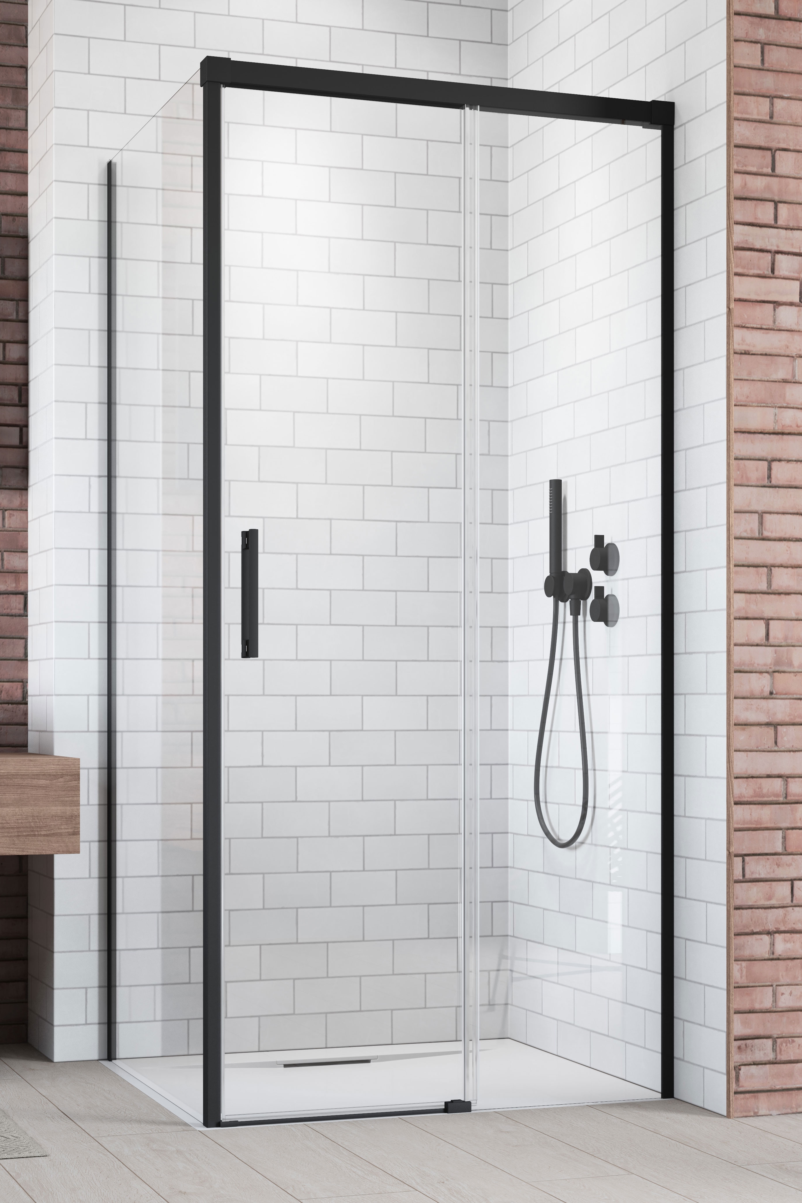 Radaway Idea Black KDJ sprchová zástěna 75 cm černá matný/průhledné sklo 387049-54-01L