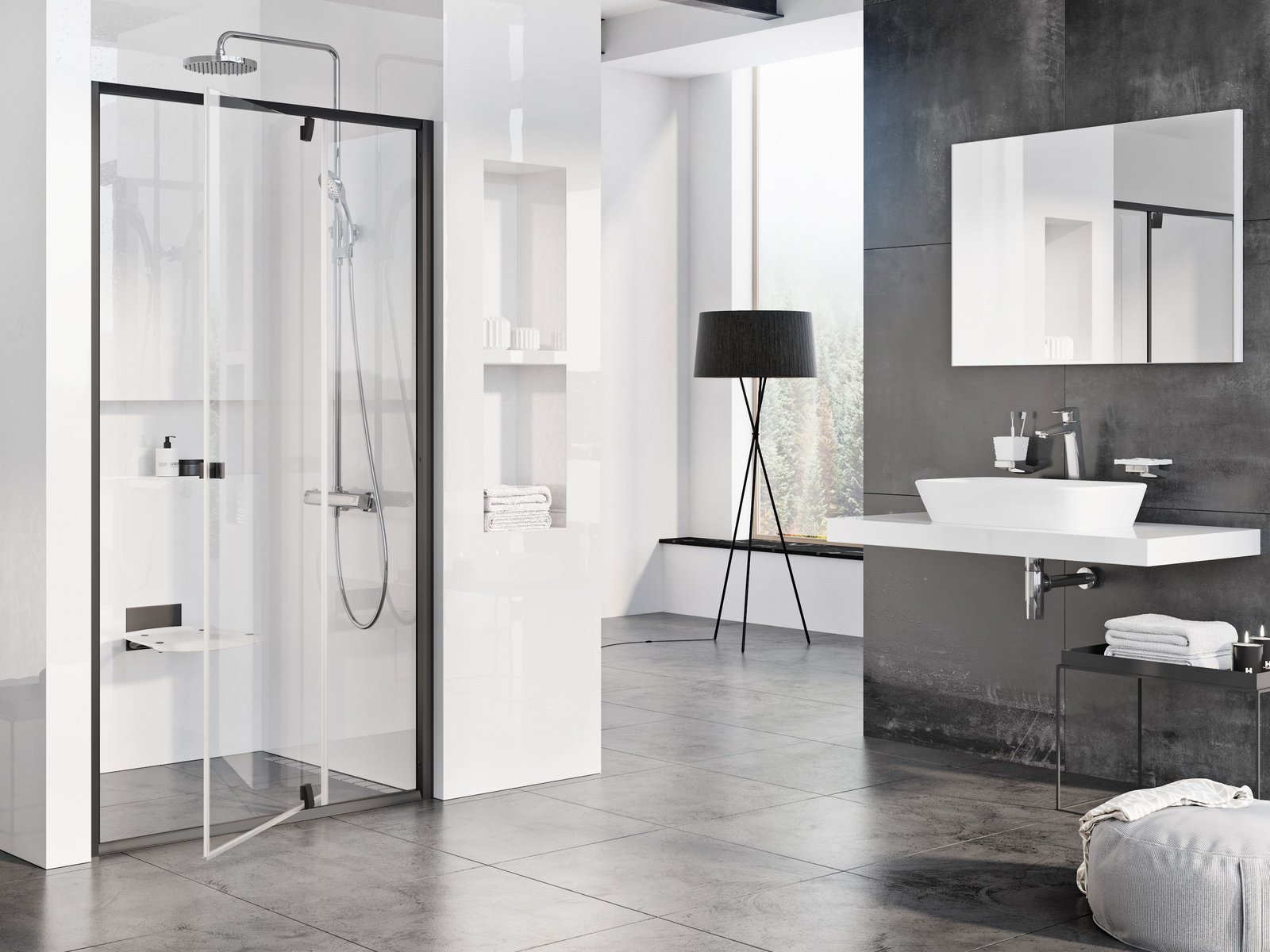 Ravak Pivot sprchové dveře 120 cm sklopné černá matný/průhledné sklo 03GG0300Z1