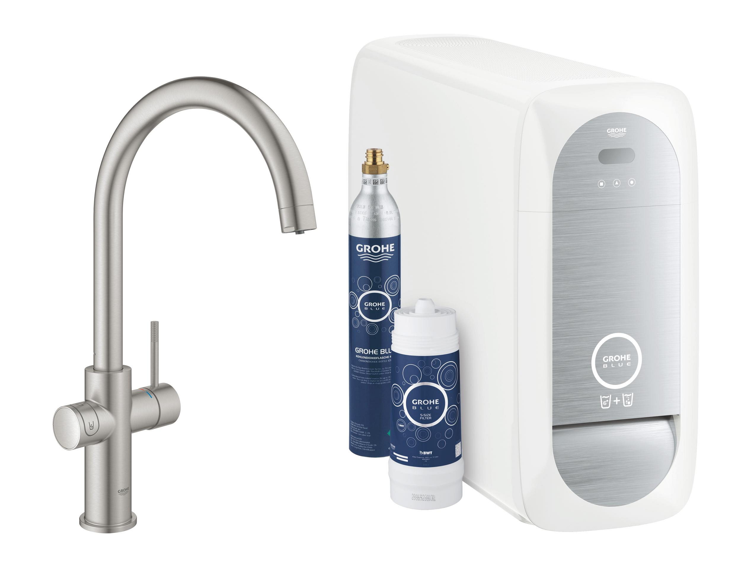 Grohe Blue kuchyňská baterie s filtrem stojící ušlechtilá ocel 31455DC1