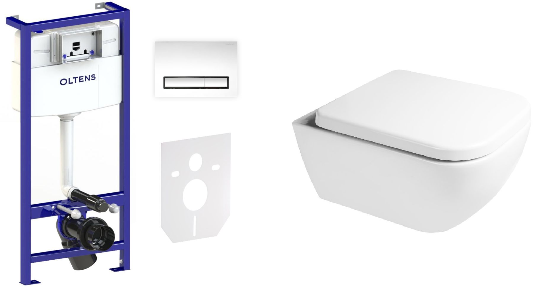 Sada záchodová mísa Oltens Vernal 42502000, podomítkový WC modul s tlačítkem a těsněním Oltens Triberg 58300100, 45103000