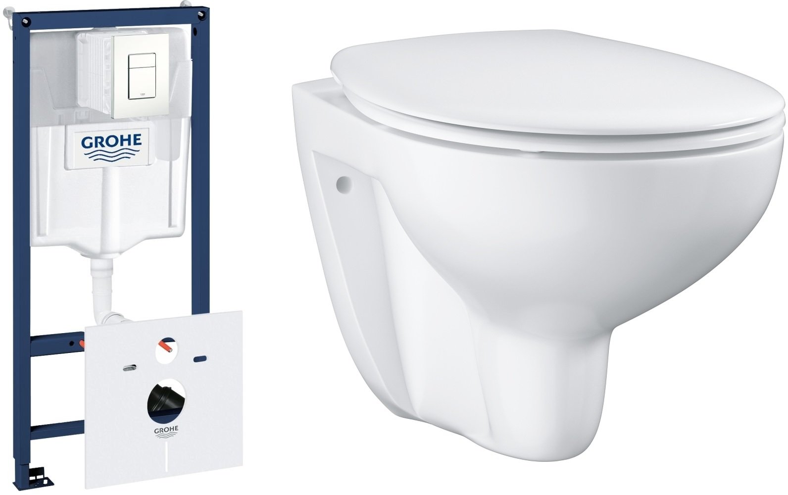 Sada podomítkový WC modul se splachovacím tlačítkem Grohe Rapid SL 39448000, WC mísa se sedátkem s pomalým sklápěním Grohe Bau Ceramic 39351000