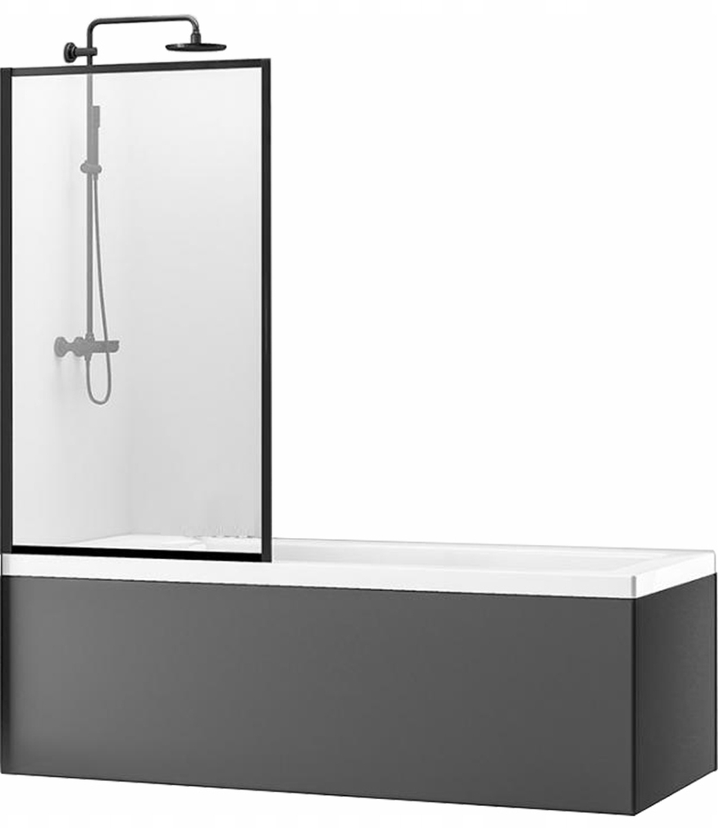 Rea Lagos vanová zástěna 80 cm jednodílný černá matný/čiré sklo REA-K7633