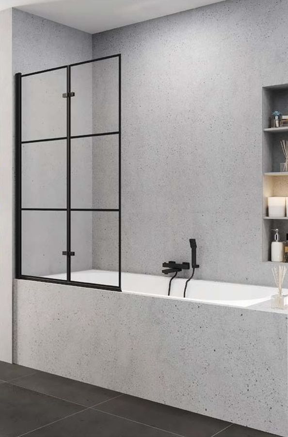 New Trendy Superia Black vanová zástěna 100 cm dvoudílný černá matný/sklo se vzorem P-0054