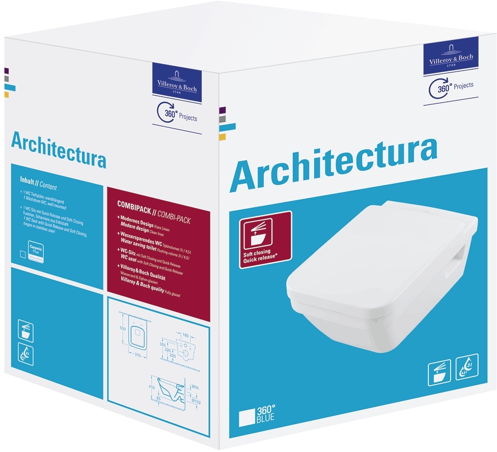 Villeroy & Boch Architectura combi-pack sada s prkénkem závěsná ano bílá 5685HRR1