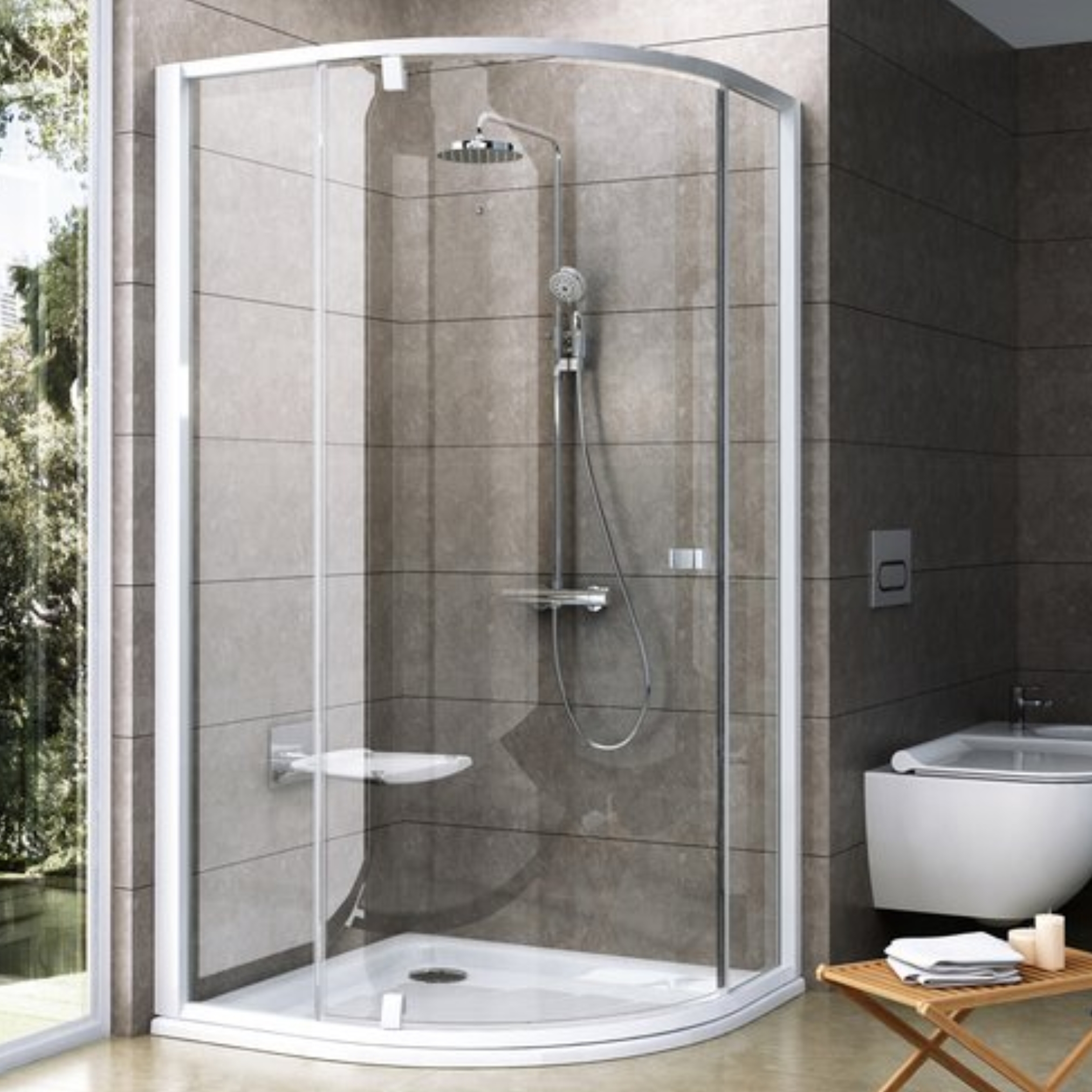 Ravak Pivot sprchový kout 90x90 cm půlkulatá bílá matný/průhledné sklo 37677100Z1