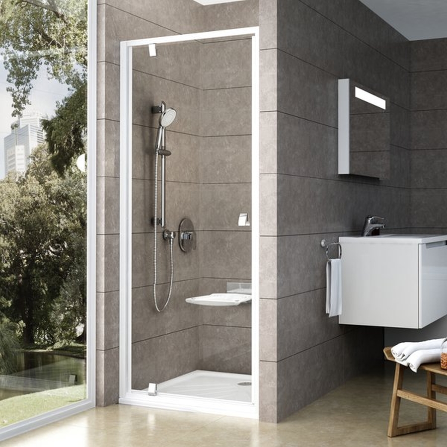 Ravak Pivot sprchové dveře 80 cm sklopné bílá lesk/průhledné sklo 03G40100Z1