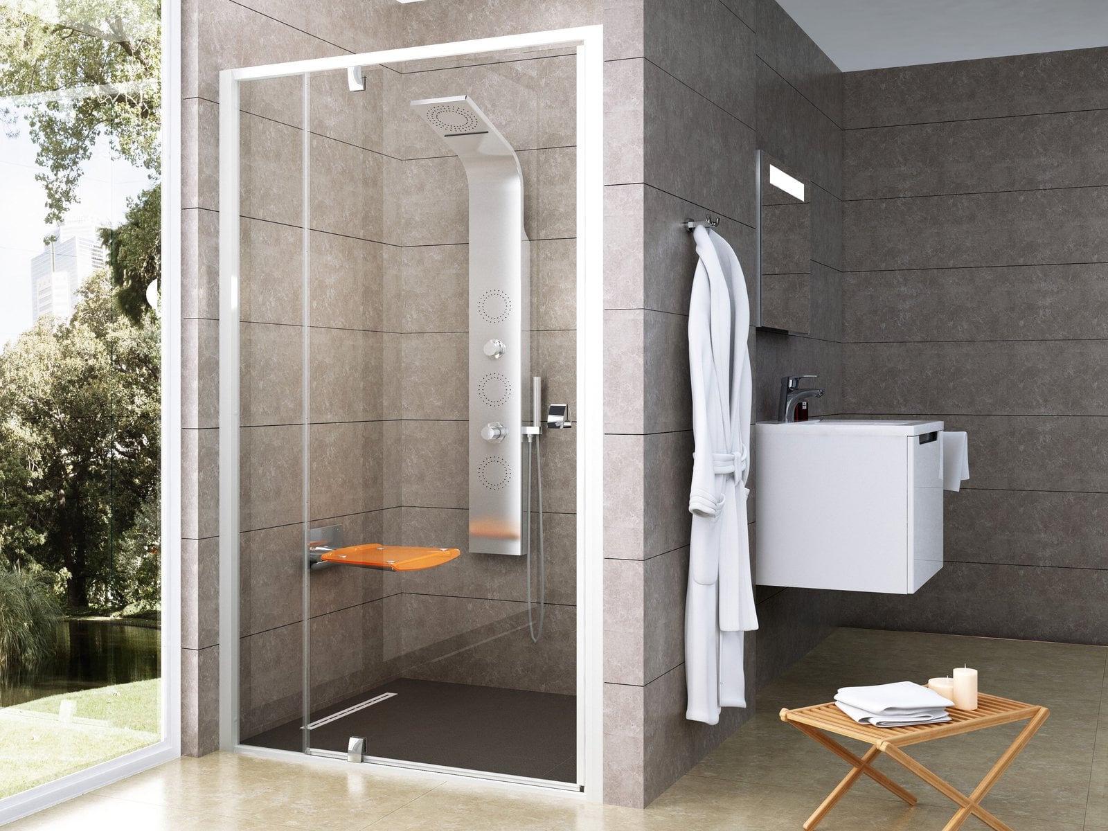 Ravak Pivot sprchové dveře 120 cm sklopné bílá lesk/průhledné sklo 03GG0100Z1
