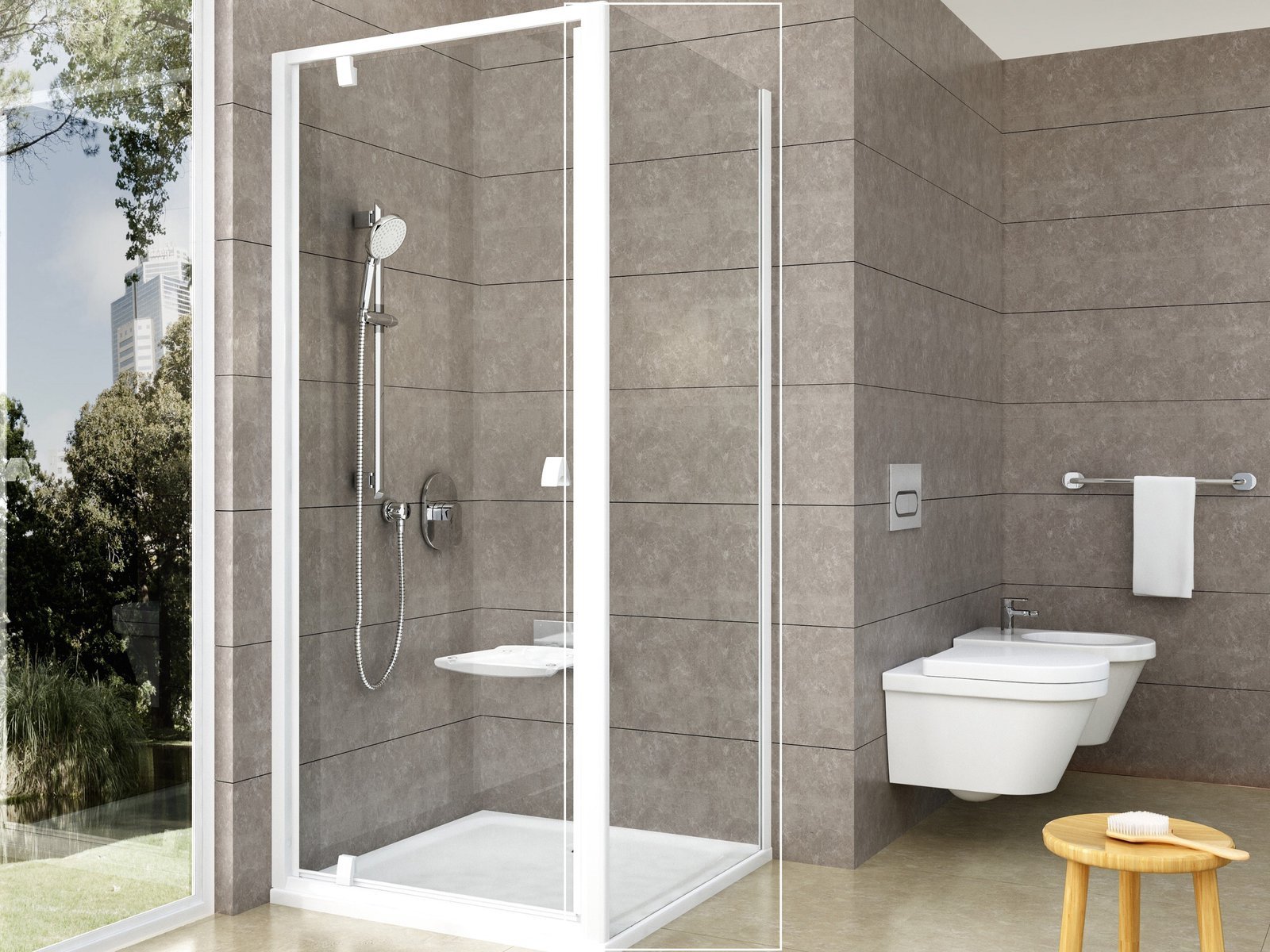 Ravak Pivot sprchová zástěna 100 cm bílá lesk/průhledné sklo 90GA0100Z1