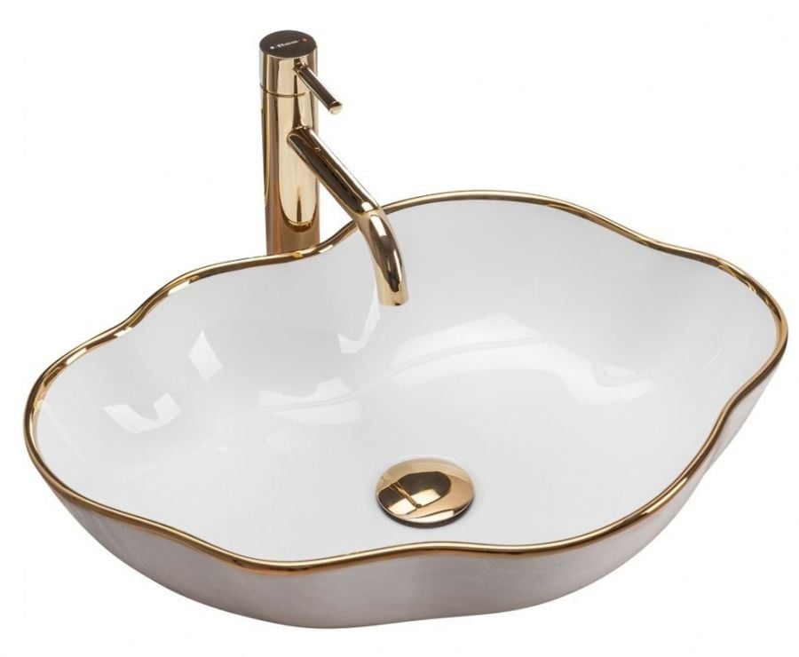 Rea Pearl umyvadlo 51.5x37.5 cm na pult bílá-zlatá REAU0696