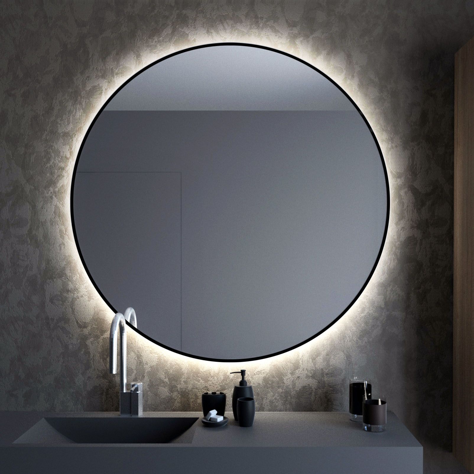 Smartwoods Bright zrcadlo 70x70 cm kulatý s osvětlením černá 5904107900155