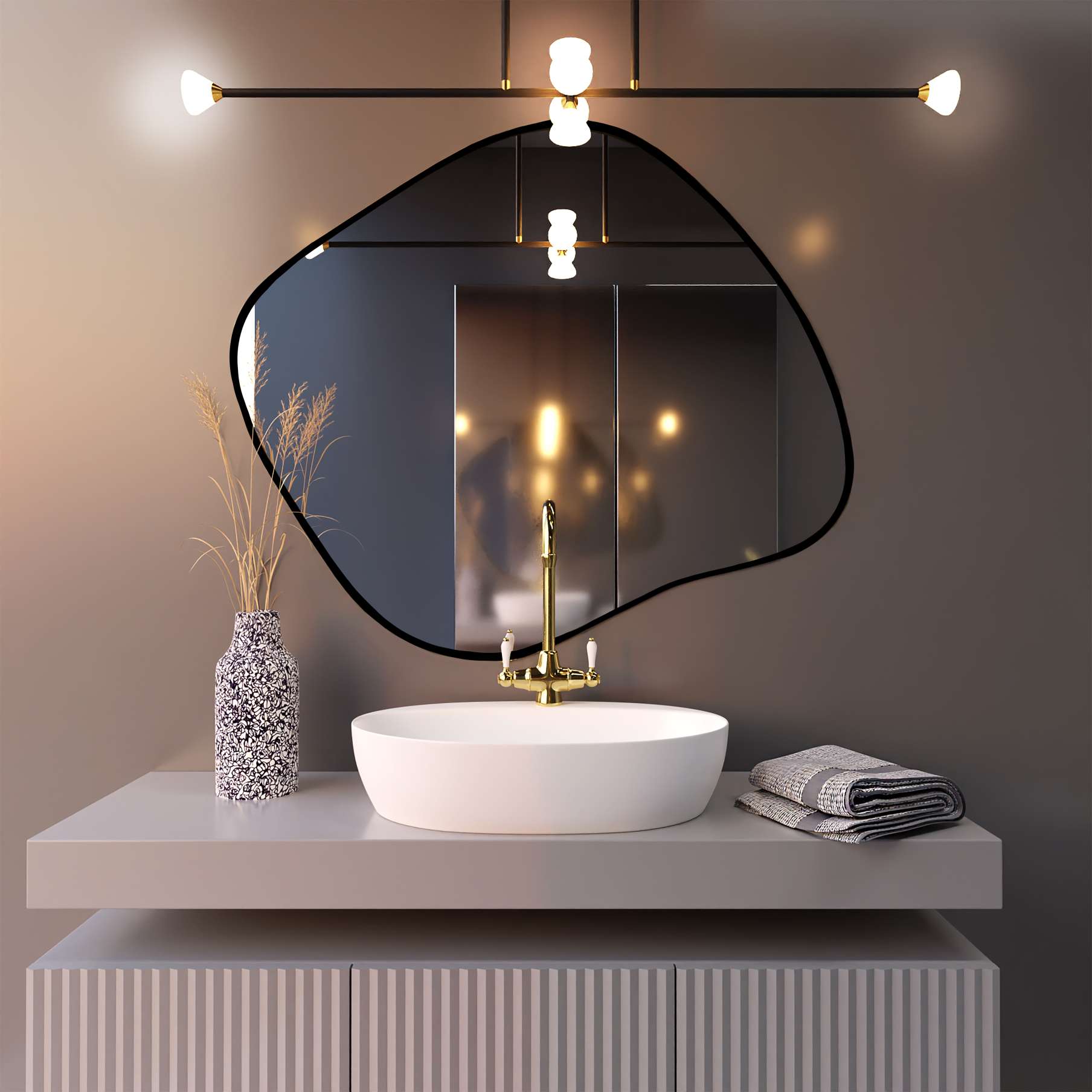 Baltica Design Tiny Borderbright Stain III zrcadlo 60x52 cm s osvětlením černá 5904107902210
