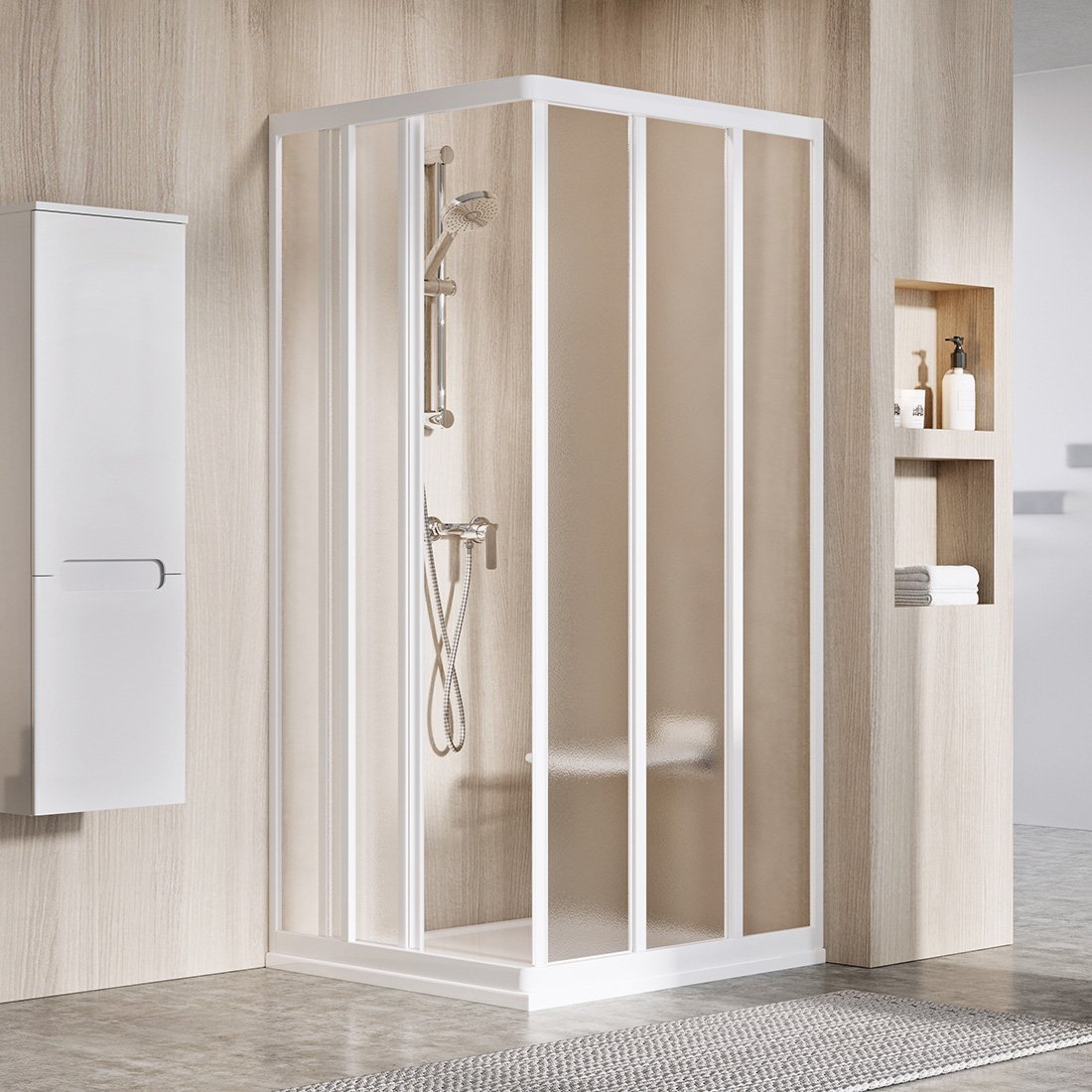 Ravak Supernova sprchové dveře 90 cm posuvné bílá lesk/vzorované sklo 15V701R2ZG