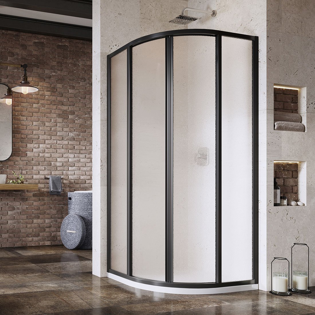 Ravak Supernova sprchový kout 80x80 cm půlkulatá černá matný/vzorované sklo 3114O302ZG