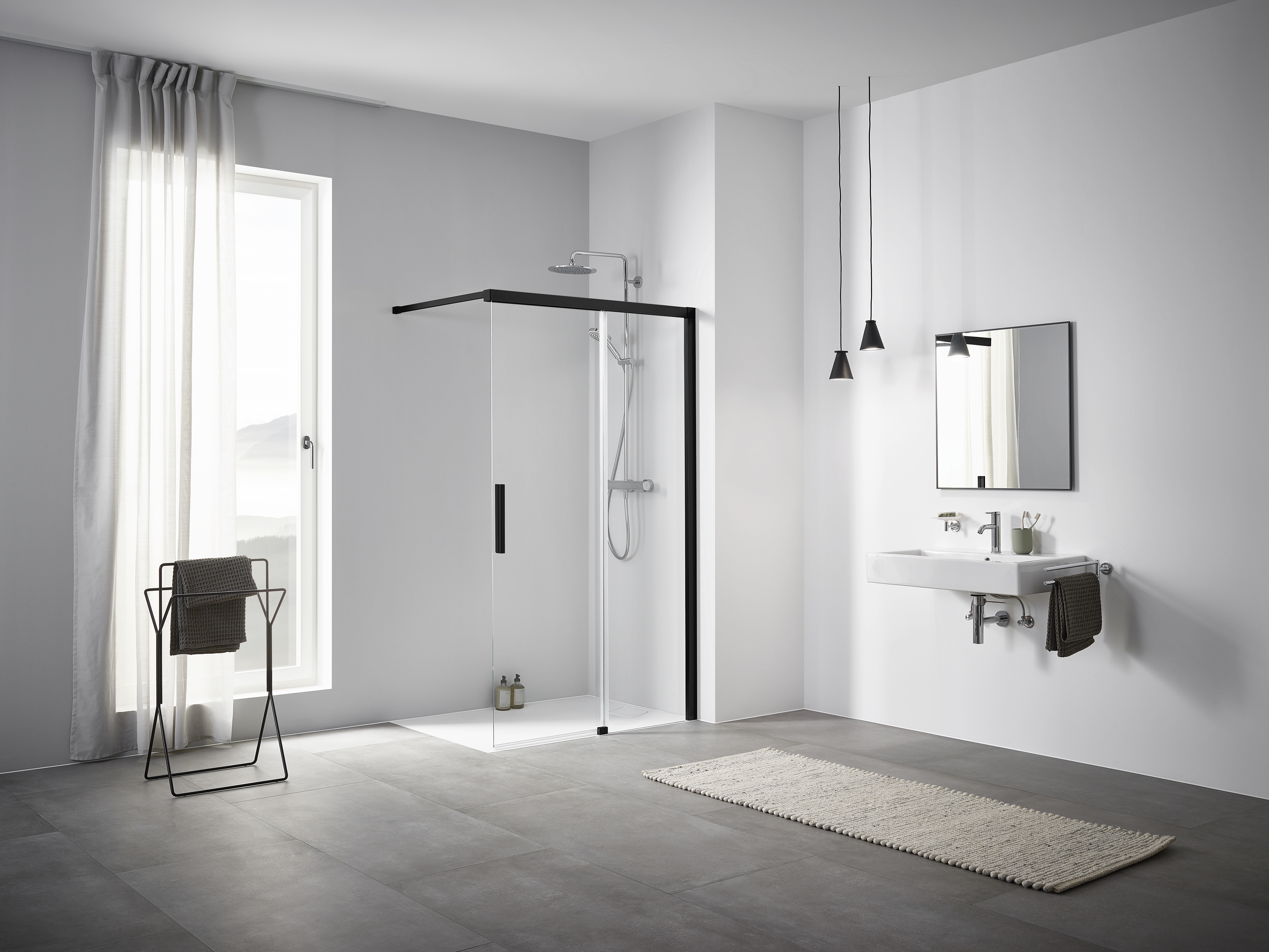 Kermi Nica NI J2 sprchová zástěna walk-in 100 cm černá matný/průhledné sklo NIJ2R100203PK