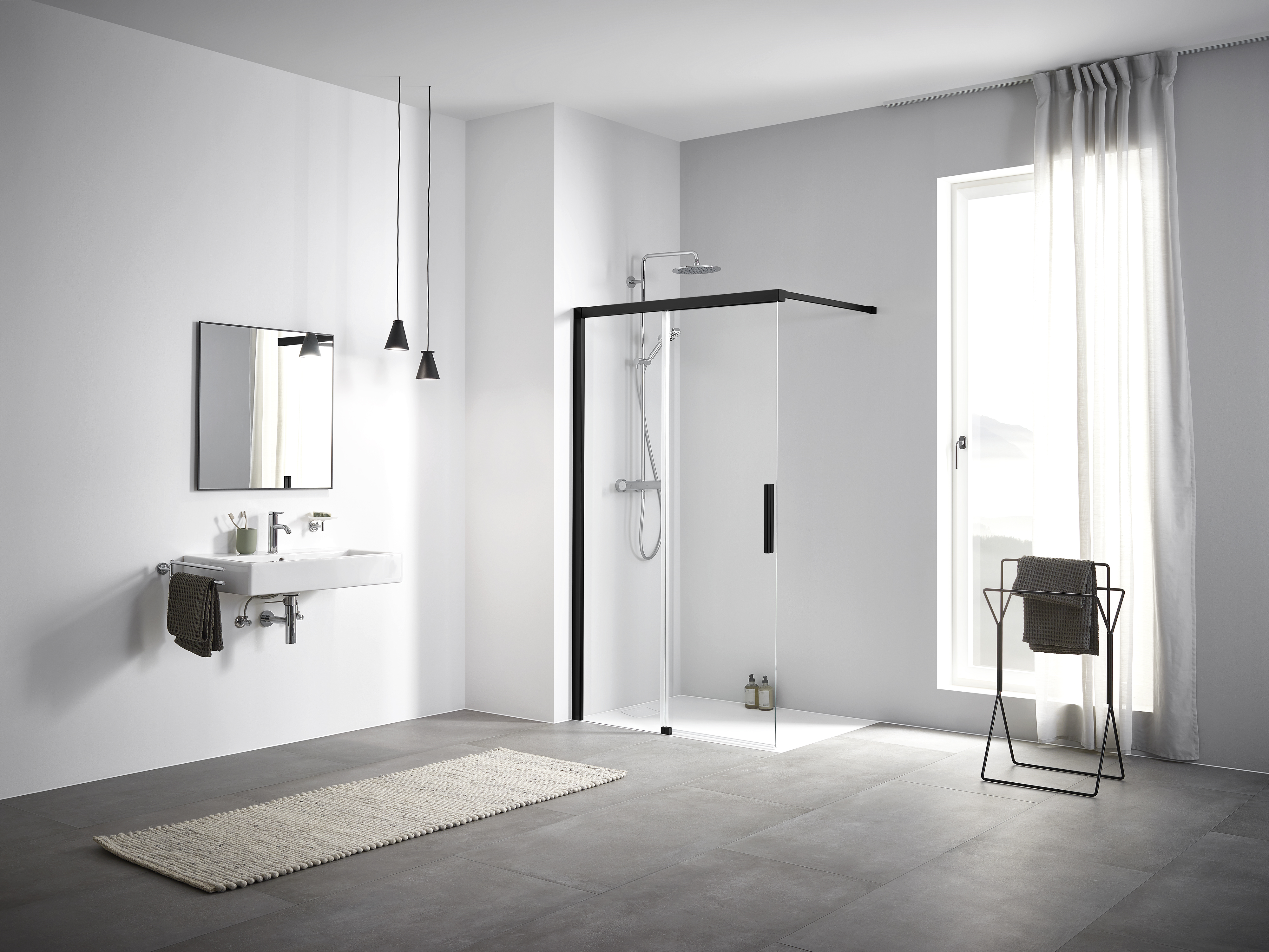 Kermi Nica NI J2 sprchová zástěna walk-in 140 cm černá matný/průhledné sklo NIJ2L140203PK