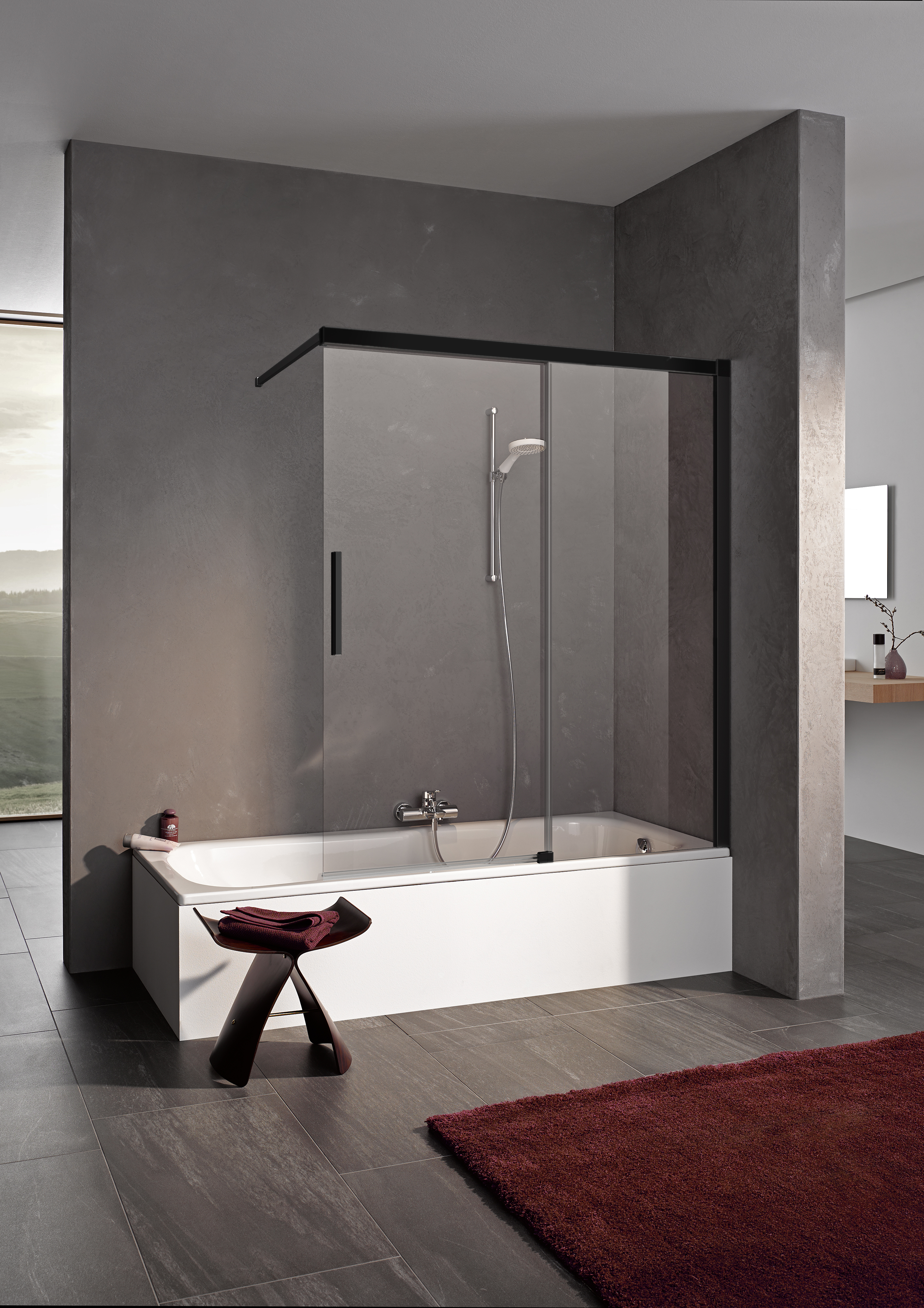 Kermi Nica NI H2 vanová zástěna 120 cm dvoudílný černá matný/čiré sklo NIH2R120153PK