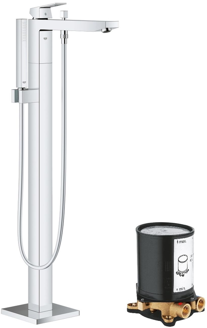 Sada vanová baterie Grohe Eurocube 23672001, podlahový montážní prvek Grohe 45984001
