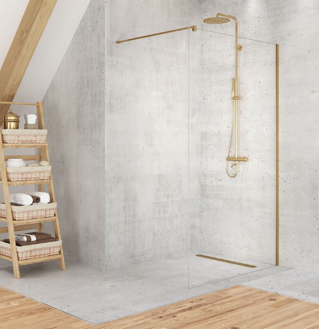 New Trendy Velio Satin Gold sprchová zástěna walk-in 90 cm zlatá polomatný/průhledné sklo D-0190B