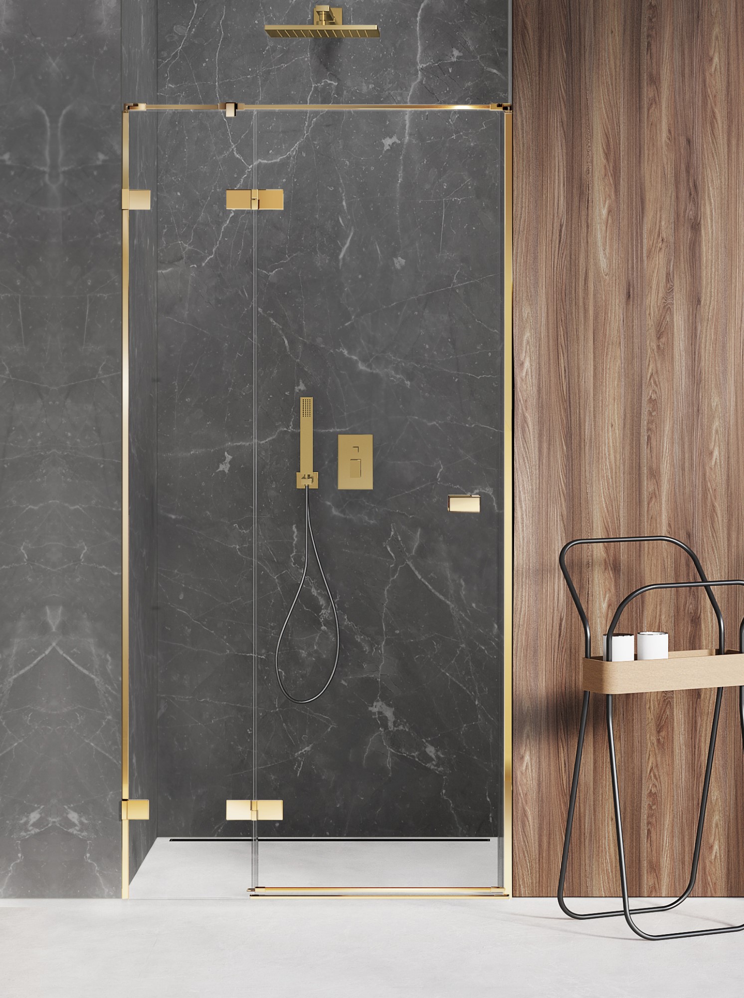 New Trendy Avexa Gold Shine sprchové dveře 140 cm sklopné zlatá lesk/průhledné sklo EXK-1643