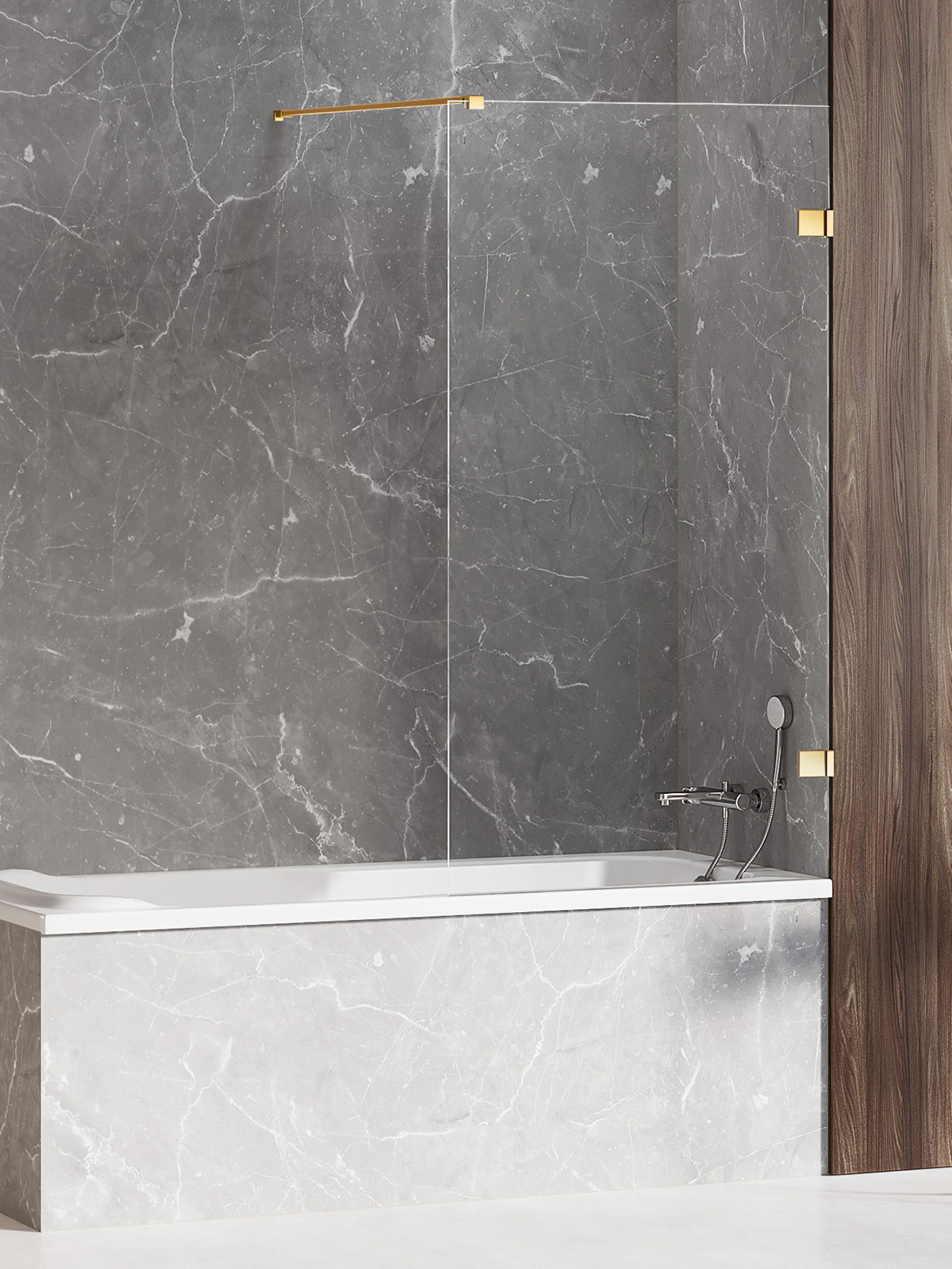 New Trendy Avexa Gold Shine vanová zástěna 100 cm jednodílný zlatá lesk/čiré sklo EXK-2175-WP