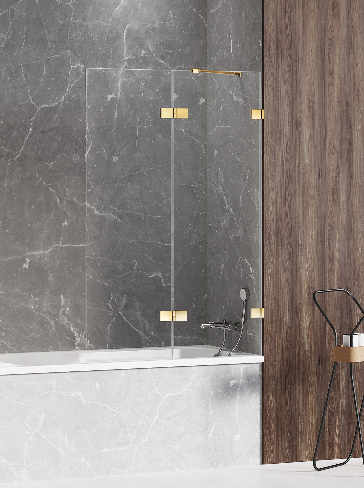 New Trendy Avexa Gold Shine vanová zástěna 110 cm dvoudílný zlatá lesk/čiré sklo EXK-2184