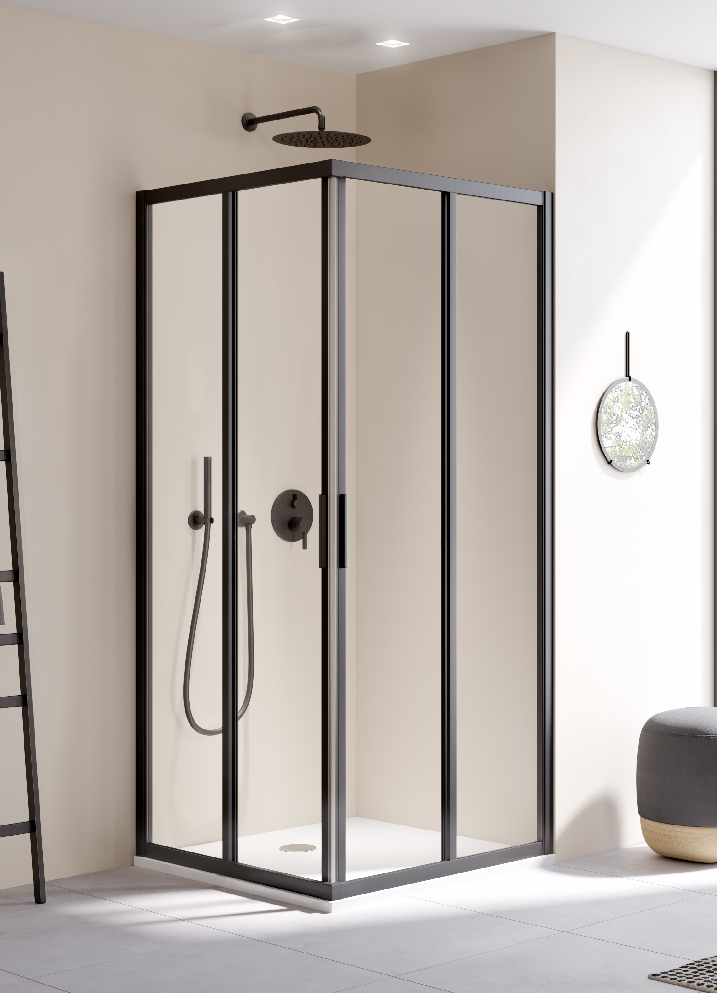 Kermi Cada XS sprchový kout levá část 75x75 cm čtvercový černá matný/průhledné sklo CKE2L075203PK