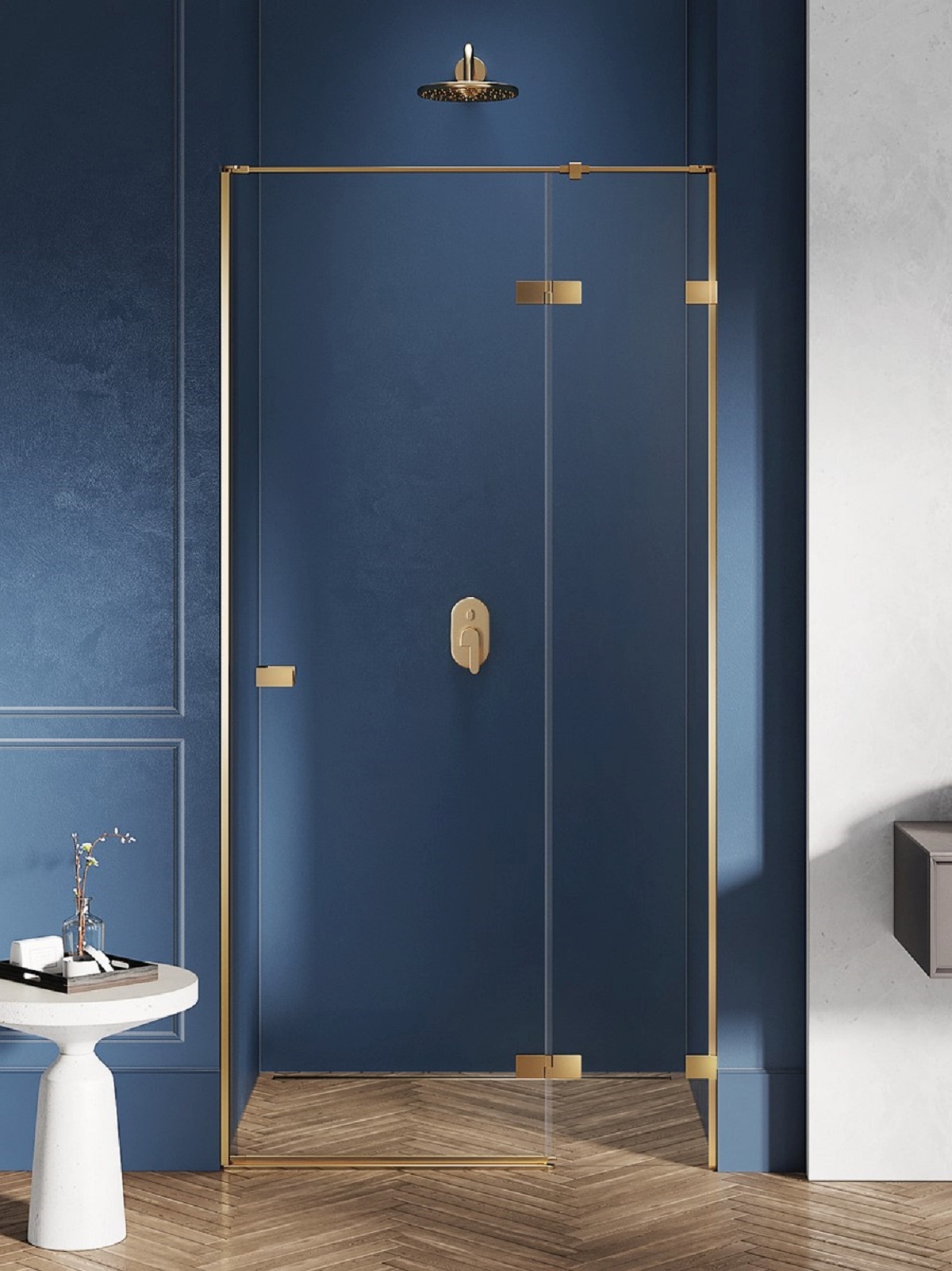 New Trendy Avexa Gold Brushed sprchové dveře 120 cm sklopné zlatá kartáčovaný/průhledné sklo EXK-1723