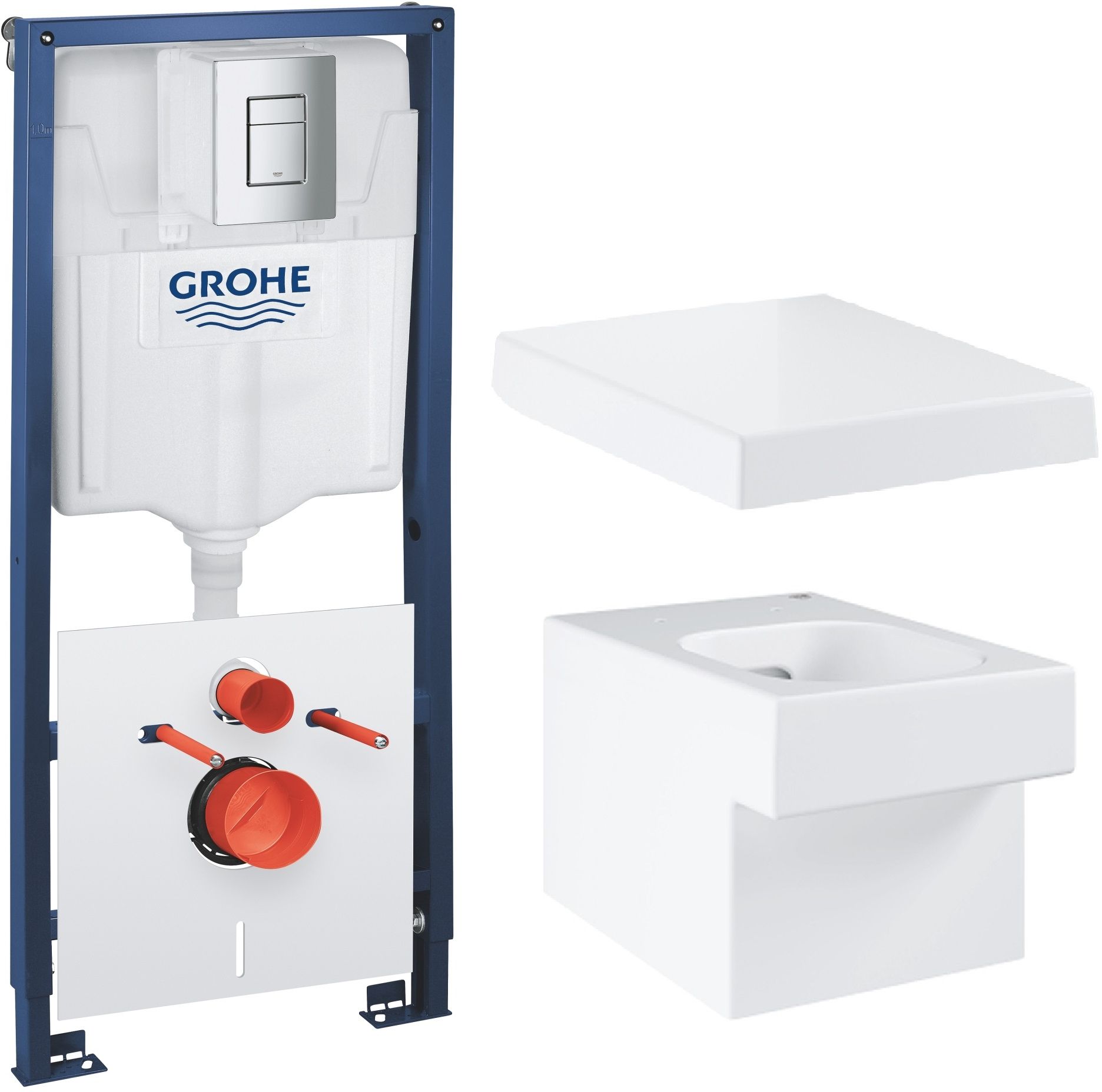 Sada záchodová mísa Grohe Cube Ceramic 3924500H, podomítkový WC modul s tlačítkem a těsněním Grohe Solido 39930000, 39488000