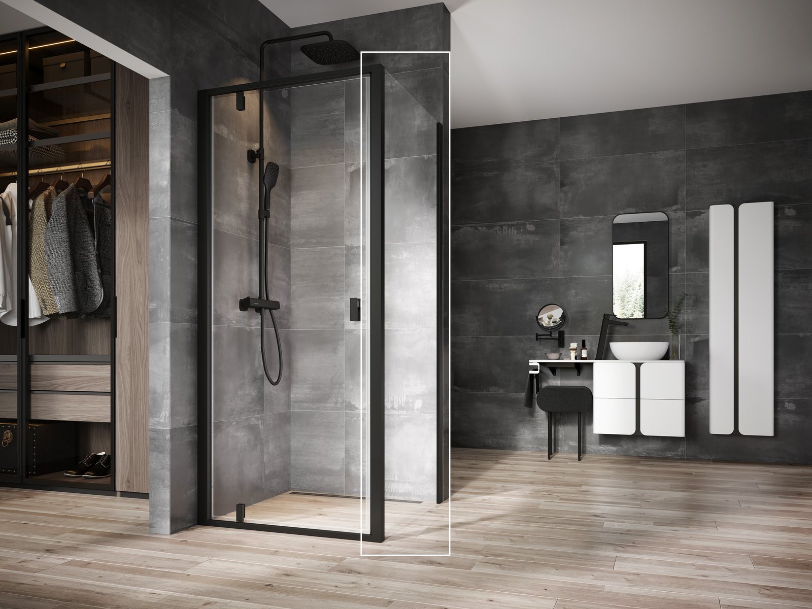 Ravak Nexty sprchová zástěna 90 cm černá matný/průhledné sklo 90O70300Z1