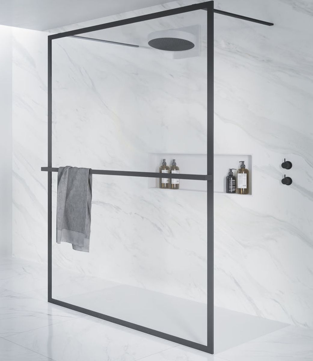 Riho Lucid sprchová zástěna 140 cm černá matný/průhledné sklo G005032121