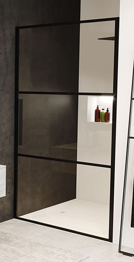 Riho Grid sprchové dveře 90 cm sklopné černá matný/vzorované sklo G004002121