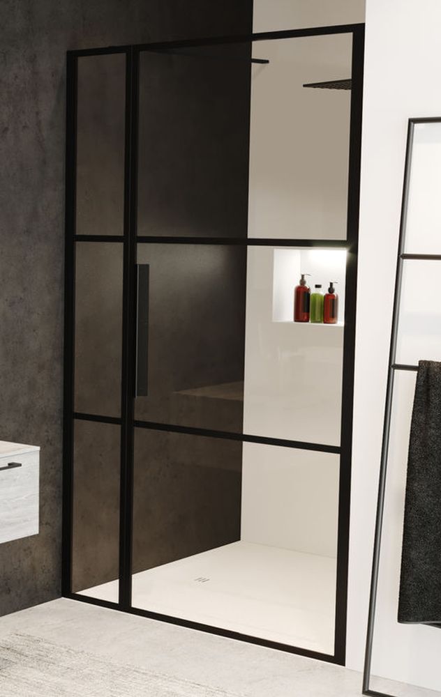 Riho Grid sprchové dveře 110 cm sklopné černá matný/vzorované sklo G004004121