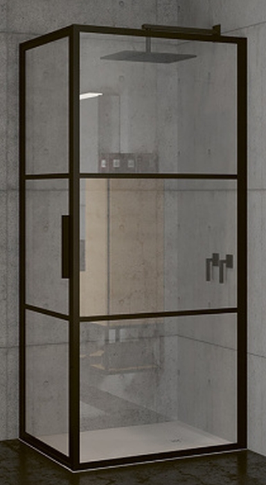 Riho Grid sprchový kout 90x80 cm obdélníkový černá matný/vzorované sklo G004008121