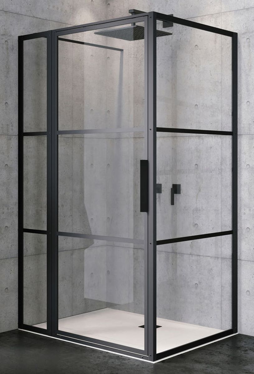 Riho Grid sprchový kout 110x80 cm obdélníkový černá matný/vzorované sklo G004016121