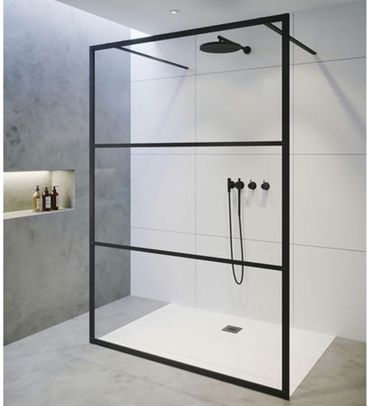 Riho Grid sprchová zástěna 120 cm černá matný/vzorované sklo G004033121