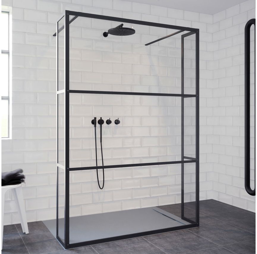 Riho Grid sprchový kout 140x30 cm černá matný/vzorované sklo G004036121