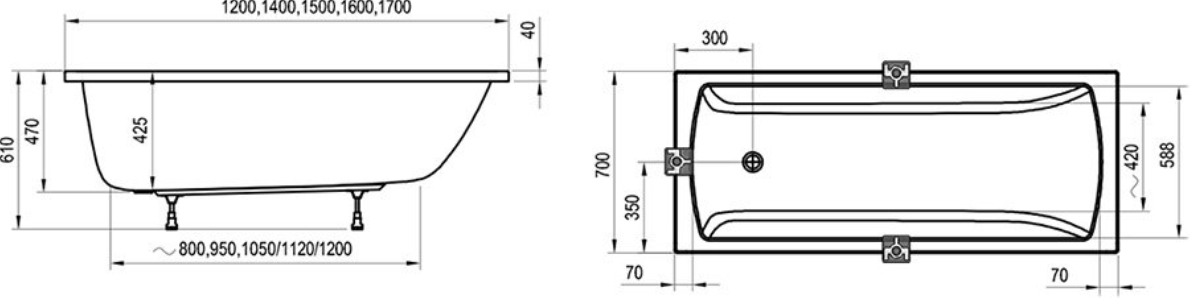 Ravak Classic II obdélníková vana 120x70 cm bílá CC11000000