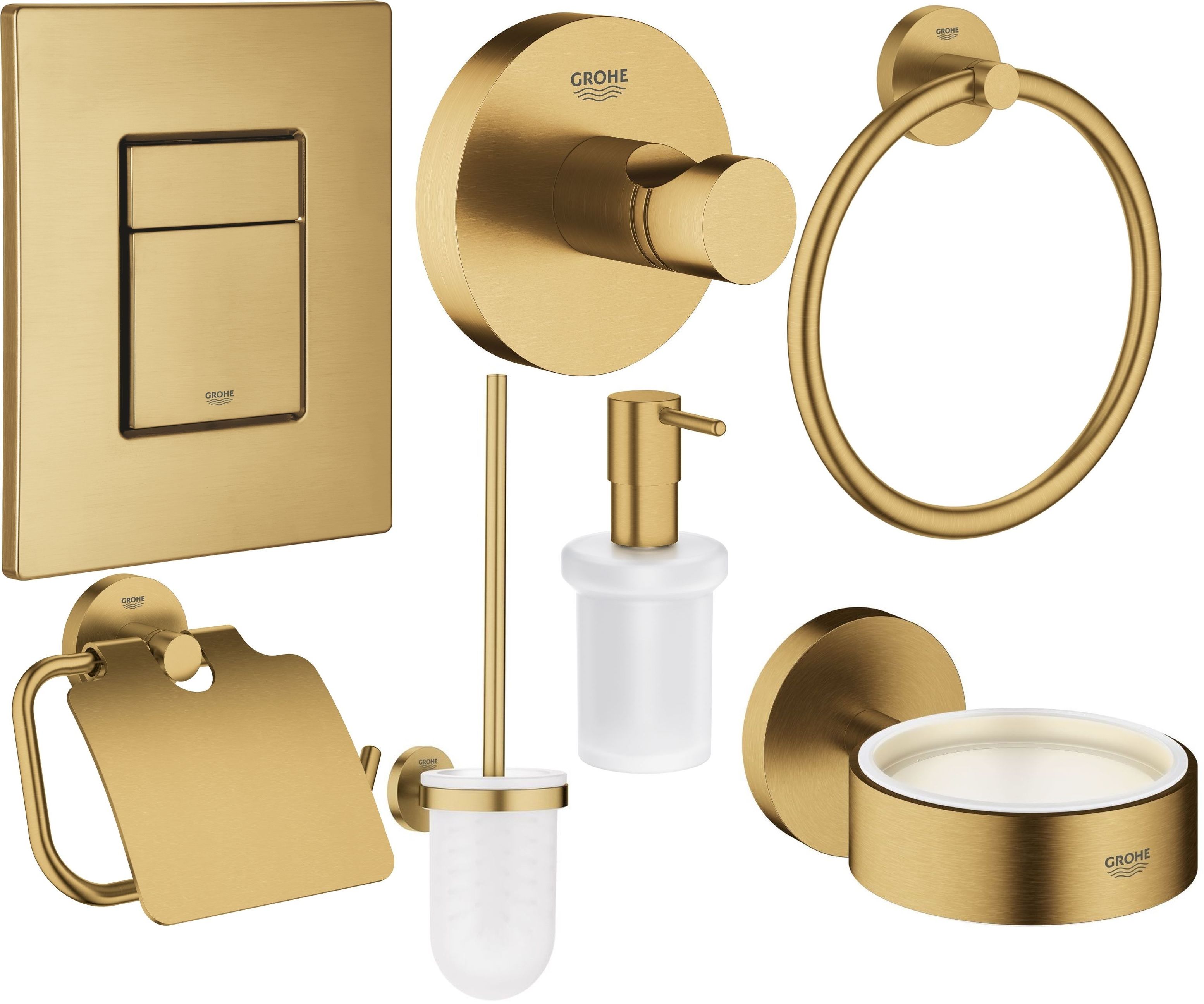 Sada splachovací tlačítko Grohe Skate 38732GN0, záchodová štětka Grohe Essentials 40374GN1, 40367GN1, 40369GN1, 40365GN1, 40394GN1, 40364GN1